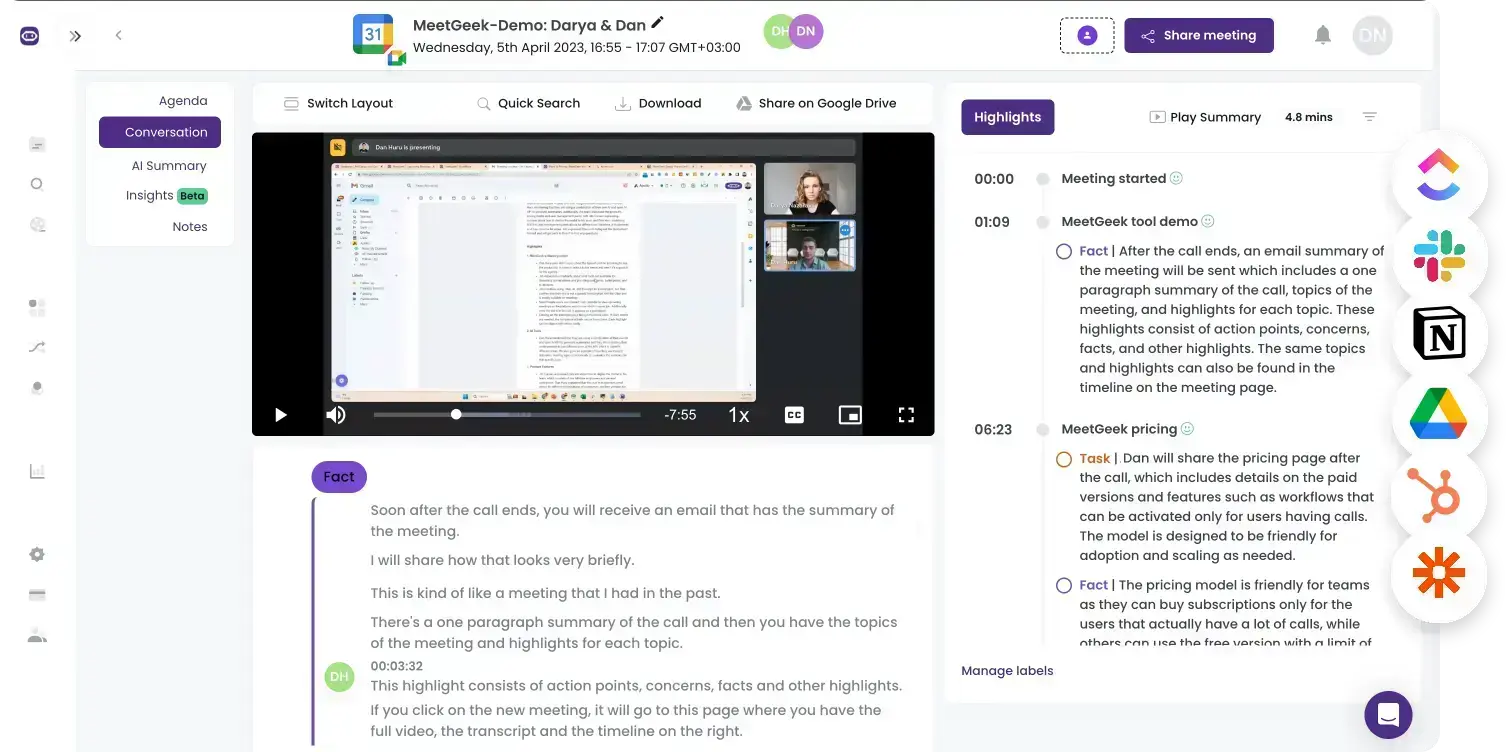 meetgeek for in person meetings